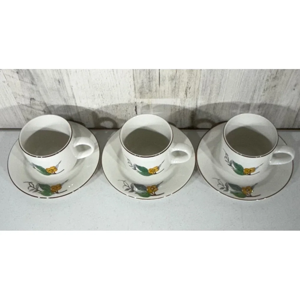 Woodhill by Citation Coffee Cup Saucer Set‎ White Floral Vintage Set of 3
